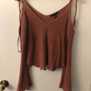 Forever 21 long sleeve open shoulders old pink top